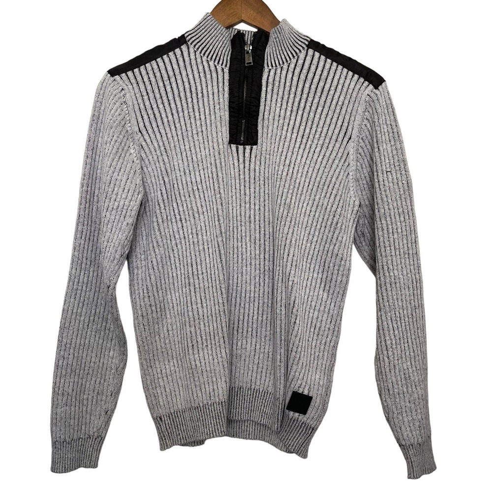 Guess Mens Quarter Zip Pullover Sweater Medium Ribbed Holiday  Grunge Y2K preppy